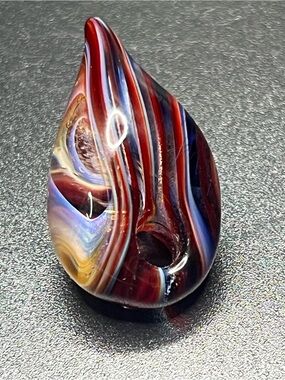 Signed ARAY 2006 art glass pendant red blue swirl lampwork focal bead handmade